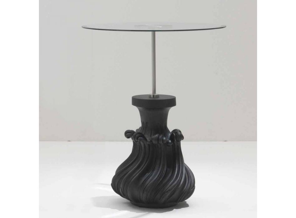 Salontafel glas / hout gezandstraald effen zwart, diameter 60, Margo Viadurini