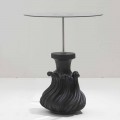 Salontafel glas / hout gezandstraald effen zwart, diameter 60, Margo