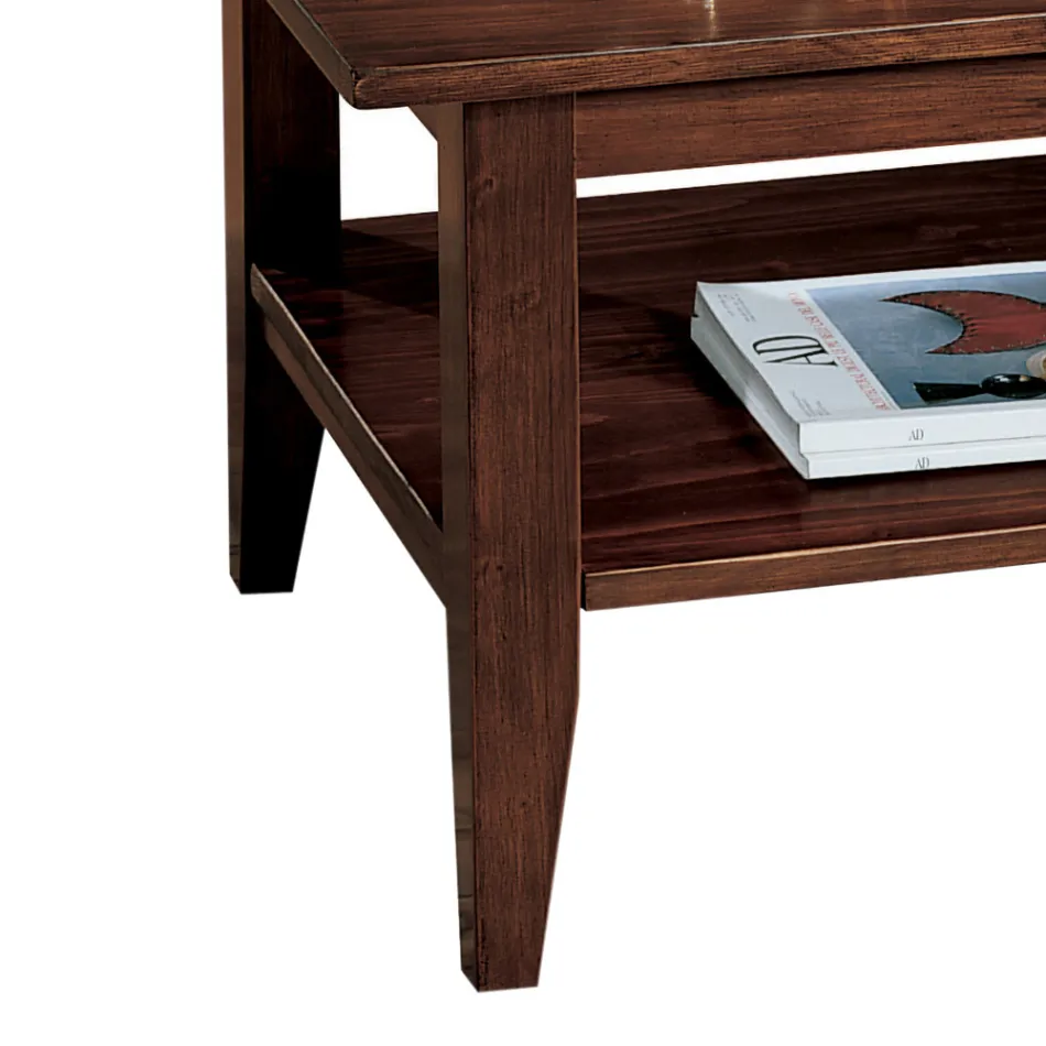 Salontafel in gepatineerde walnootafwerking met plank Made in Italy - Pekele Viadurini