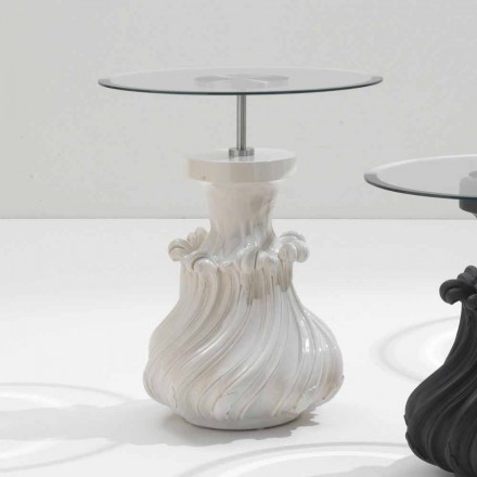 massief houten tafel en witte kristallen, een diameter van 60cm, Margo Viadurini