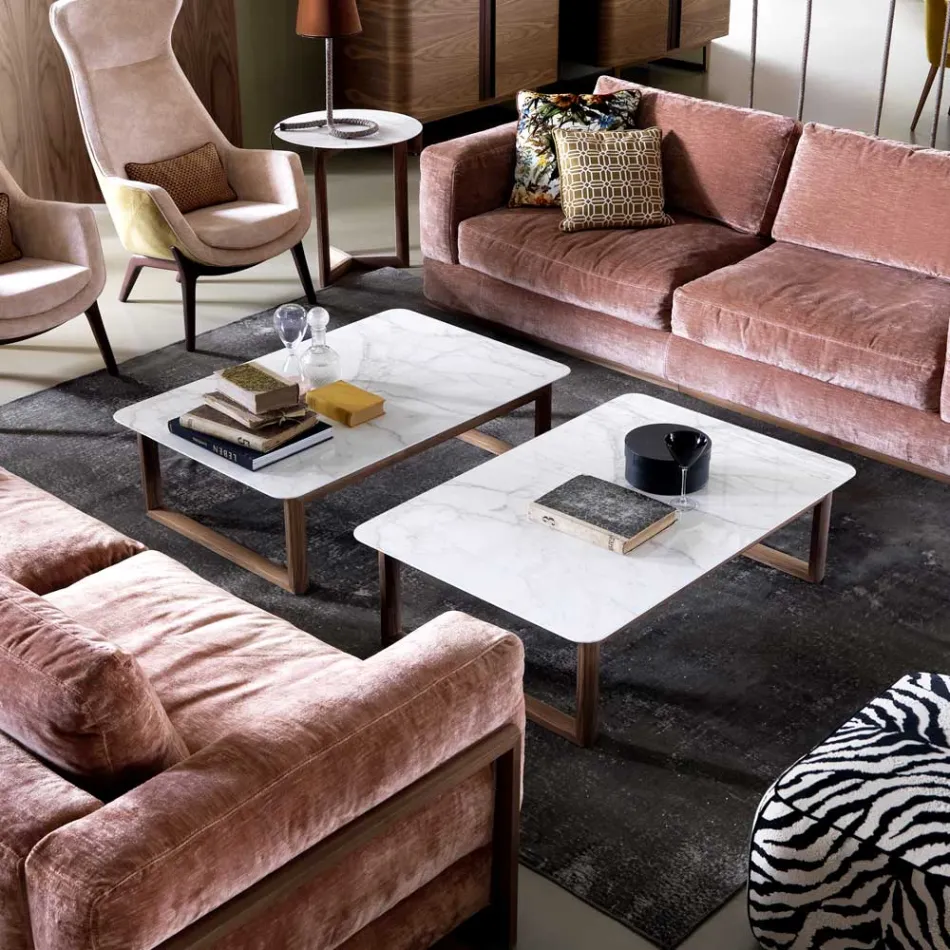 Grilli York design massief houten en marmeren salontafel gemaakt in Italië Viadurini