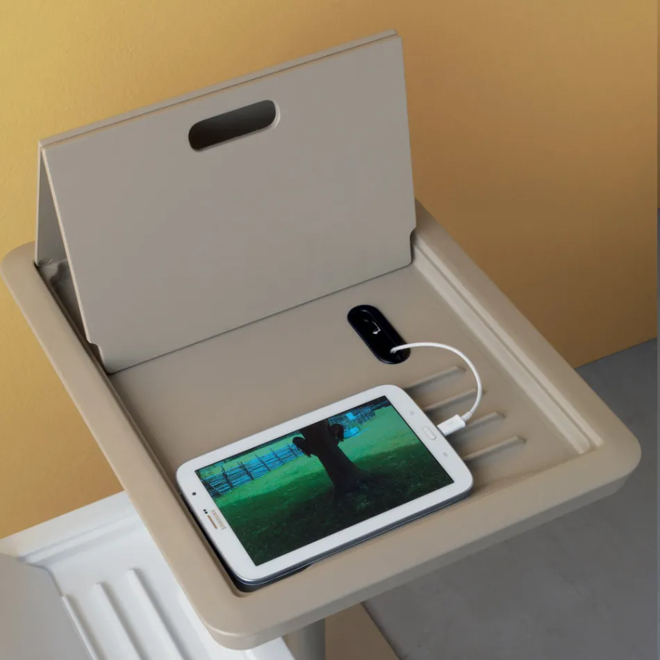 Bank bijzettafel metaal en PVC in hoogte verstelbaar voor tablet - Tekniko Viadurini