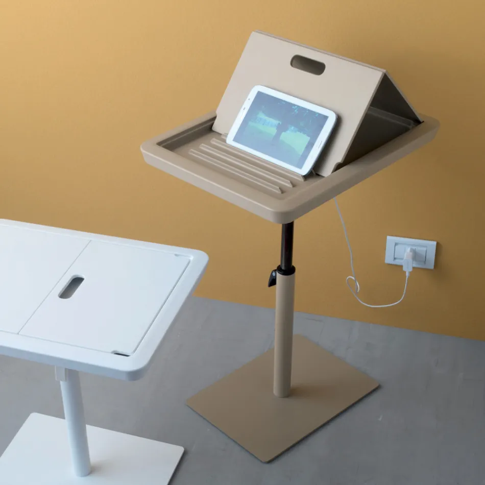 Bank bijzettafel metaal en PVC in hoogte verstelbaar voor tablet - Tekniko Viadurini