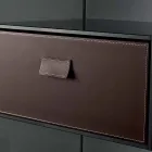 Sofa bijzettafel of nachtkastje in gerookt glas met lederen lade - Linzy Viadurini