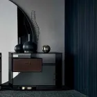 Sofa bijzettafel of nachtkastje in gerookt glas met lederen lade - Linzy Viadurini