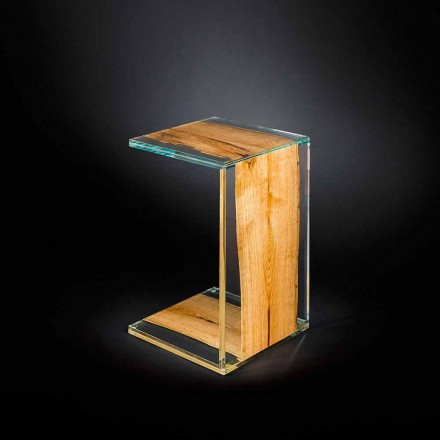 Moderne salontafel in een Venetiaans glas en houten been Briccola Viadurini