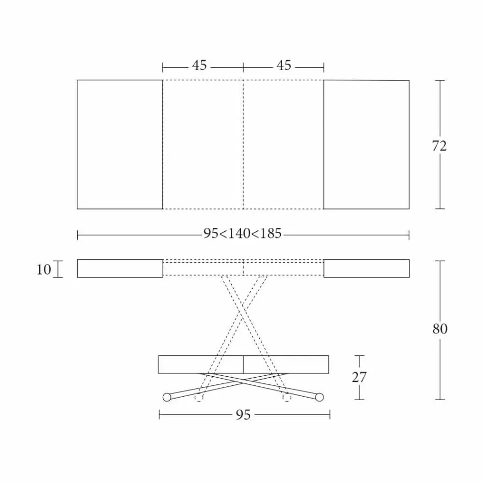 Moderne salontafel van hout en transformeerbaar metaal Made in Italy - Spirit Viadurini