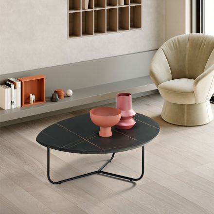 Relia - Moderne salontafel van MDF en gelakt metaal in diverse afwerkingen Viadurini