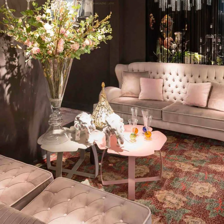 Moderne metalen tafel laser gesneden bloemvorm Andy Viadurini