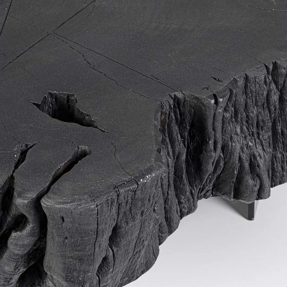 Homemotion Zwarte salontafel in staal en natuurlijk acaciahout - Camala Viadurini