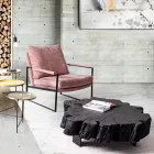 Homemotion Zwarte salontafel in staal en natuurlijk acaciahout - Camala Viadurini