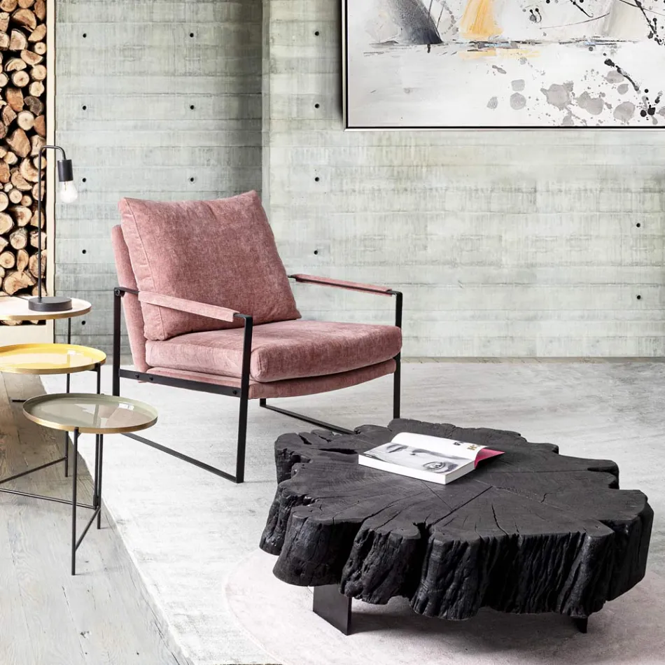 Homemotion Zwarte salontafel in staal en natuurlijk acaciahout - Camala Viadurini