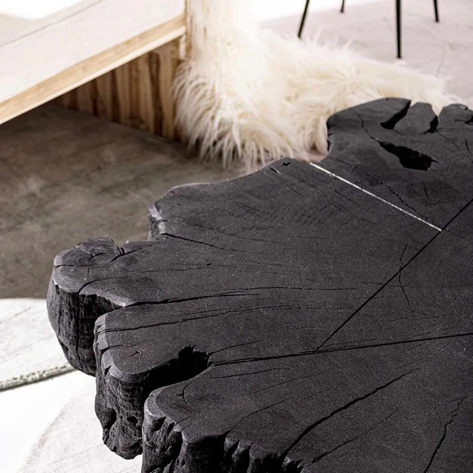 Homemotion Zwarte salontafel in staal en natuurlijk acaciahout - Camala Viadurini