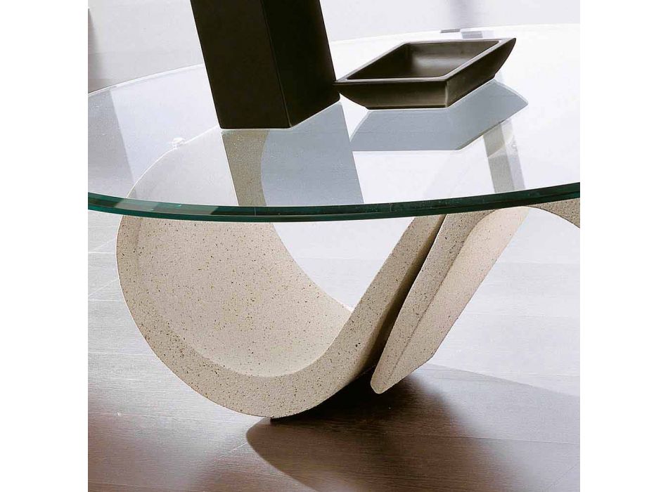Ovale salontafel van afgeschuind glas en synthetisch marmer gemaakt in Italië - Barbera Viadurini