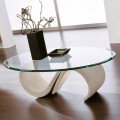 Ovale salontafel van afgeschuind glas en synthetisch marmer gemaakt in Italië - Barbera