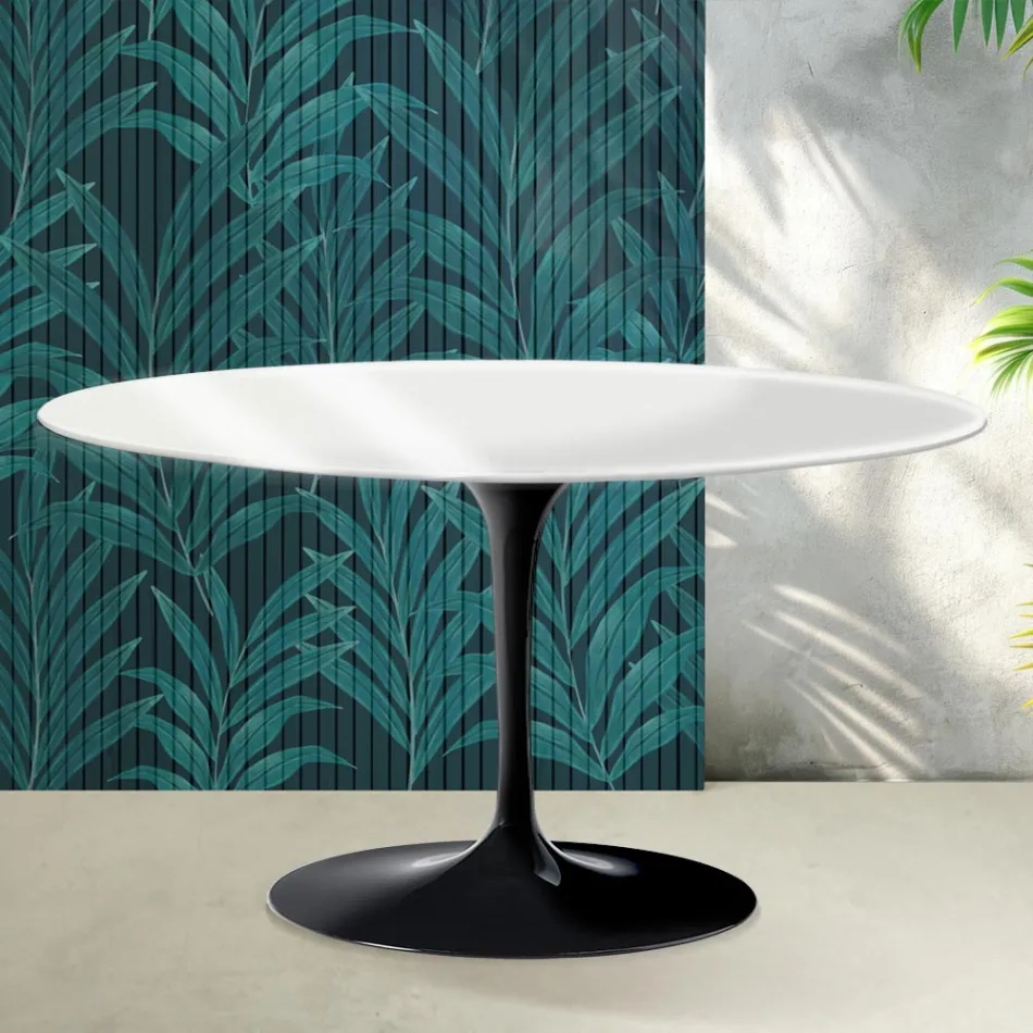Saarinen Tulip ovale salontafel H 41 cm in glanzend wit Florim keramiek - Scarlet Viadurini