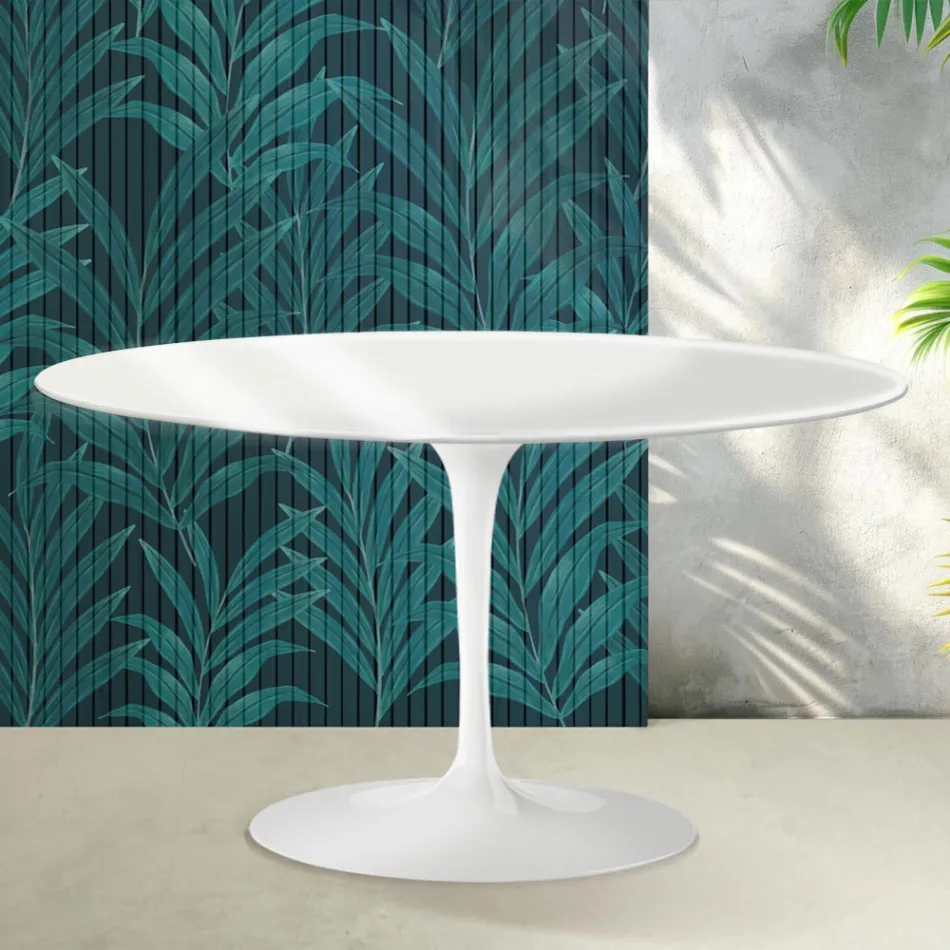 Saarinen Tulip ovale salontafel H 41 cm in glanzend wit Florim keramiek - Scarlet Viadurini