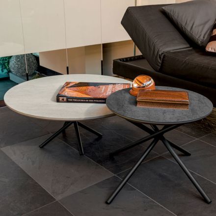 Ronde salontafel voor woonkamer metaal en keramiek onderstel Oapca - Shanghai Viadurini