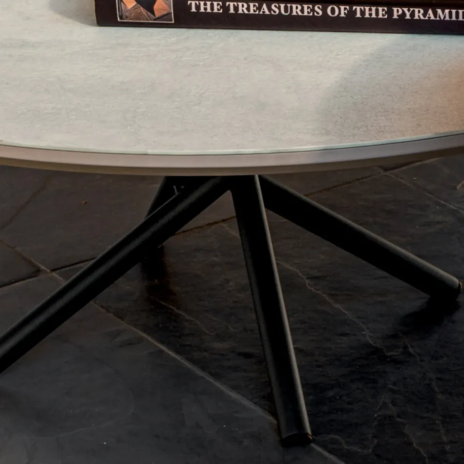 Ronde salontafel voor woonkamer metaal en keramiek onderstel Oapca - Shanghai Viadurini