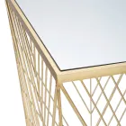 Telefoontafel in goudkleurig ijzer en blad van spiegelglas - Olivia Viadurini