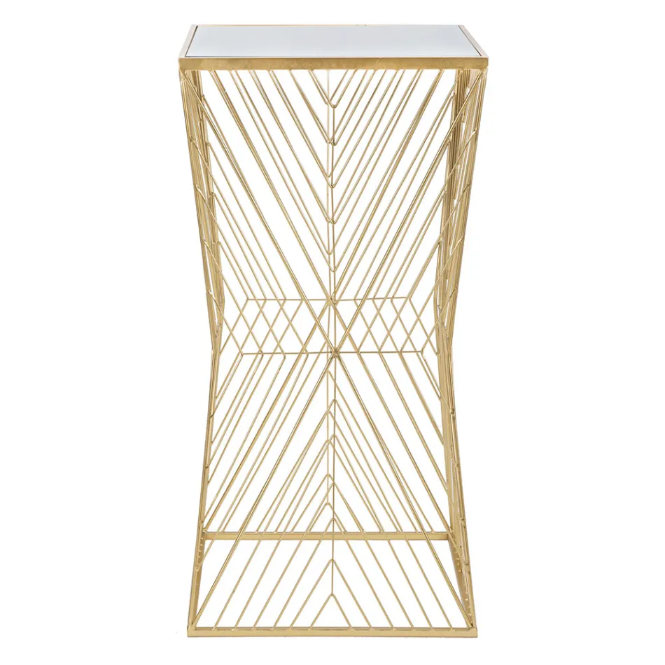 Telefoontafel in goudkleurig ijzer en blad van spiegelglas - Olivia Viadurini