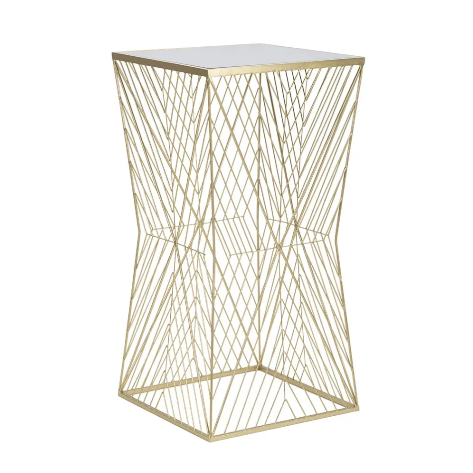 Telefoontafel in goudkleurig ijzer en blad van spiegelglas - Olivia Viadurini