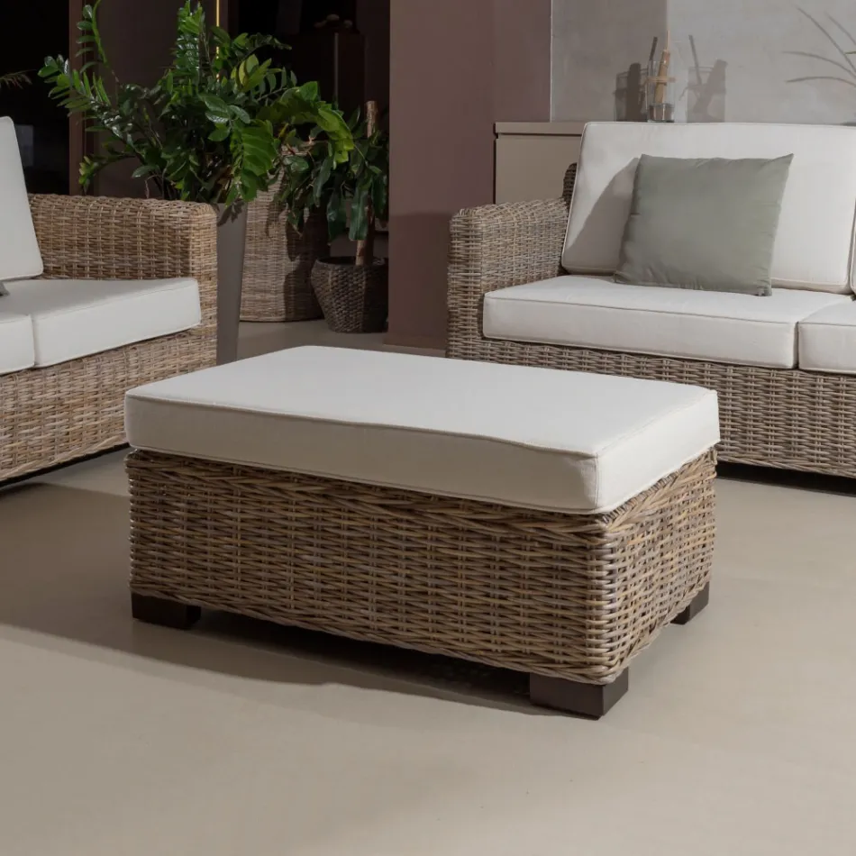 Tuinsalontafel-poef in grijs Kubù met kussen - Cerys Viadurini