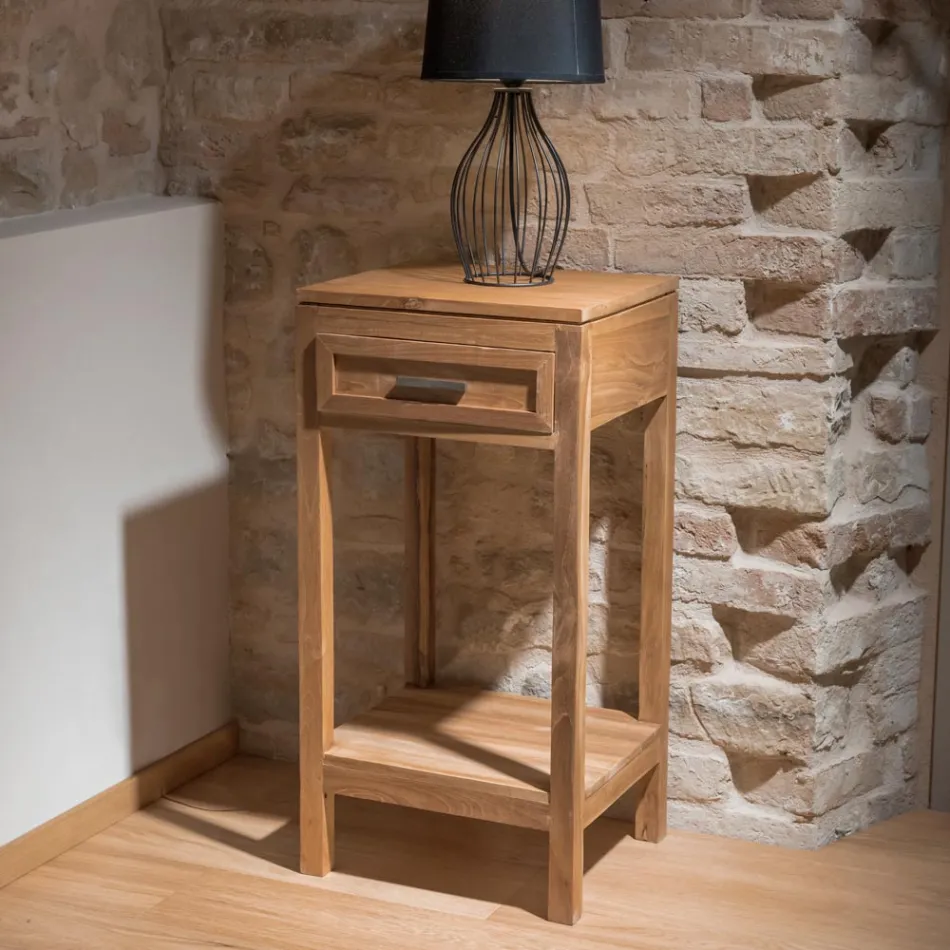 Salontafel van massief teakhout met 1 lade - Acryl Viadurini