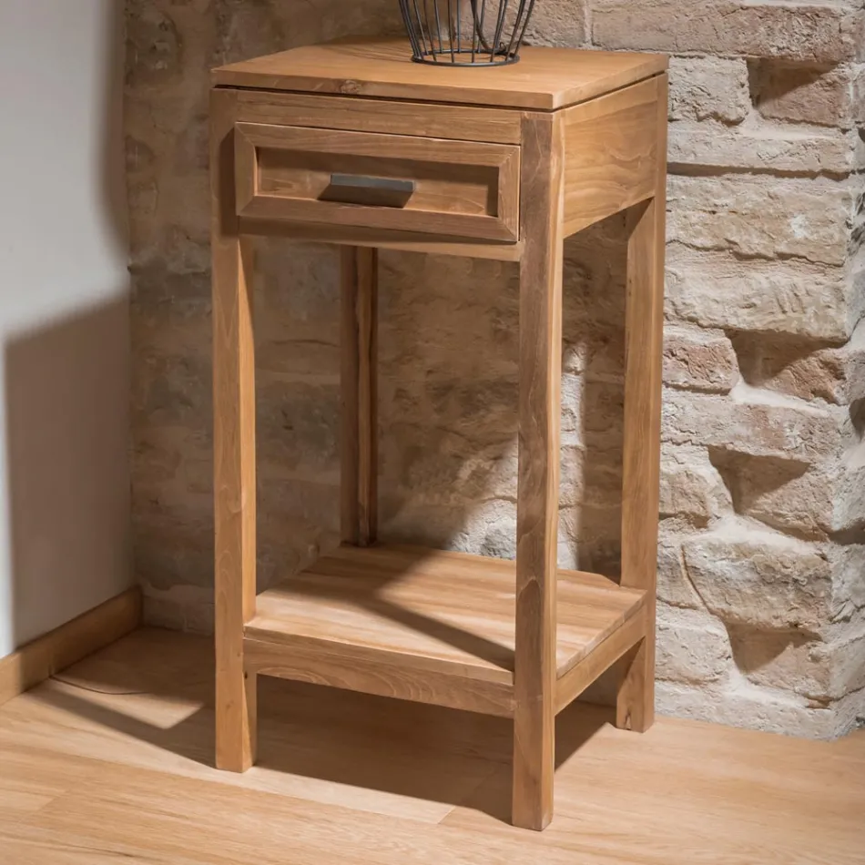 Salontafel van massief teakhout met 1 lade - Acryl Viadurini