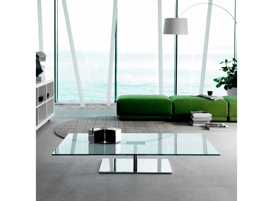 Rechthoekige salontafel voor de woonkamer in extra helder of gerookt glas - Giovannino Viadurini