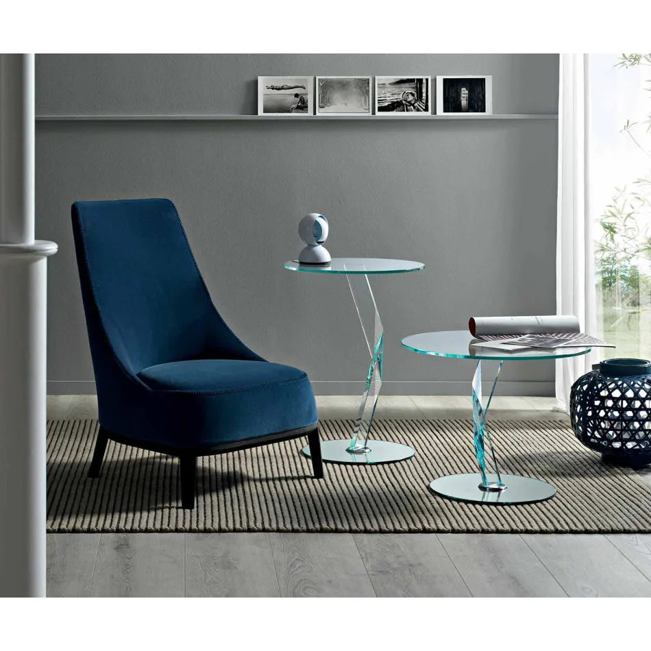 Ronde design salontafel in extra helder glas gemaakt in Italië - Akka Viadurini