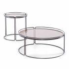 Ronde metalen salontafel met glazen blad Made in Italy - George Viadurini