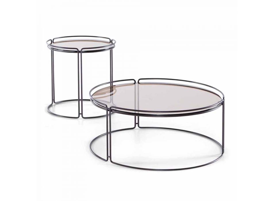 Ronde metalen salontafel met glazen blad Made in Italy - George Viadurini