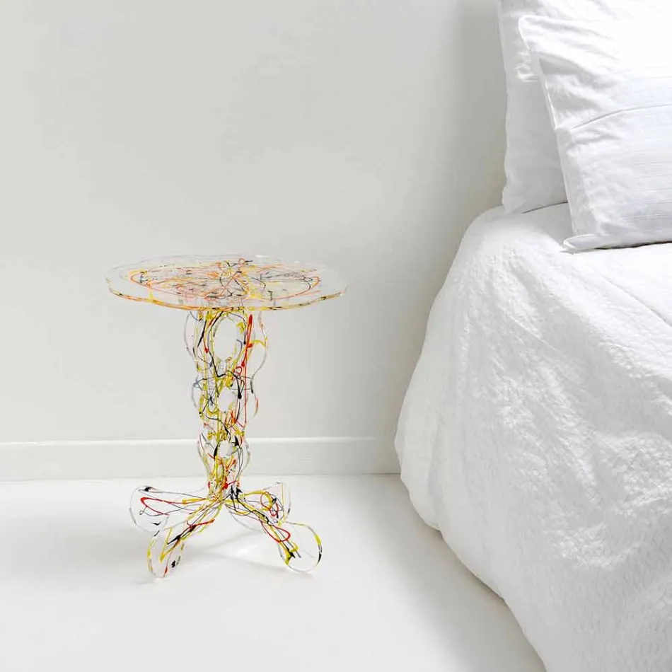 Ronde tafel diameter 36 cm Janis veelkleurige design, gemaakt in Italië Viadurini