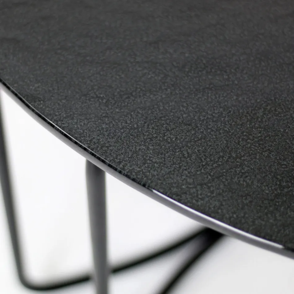 Ronde glazen salontafel met onderstel van 3 halve maan Made in Italy - Arepa Viadurini