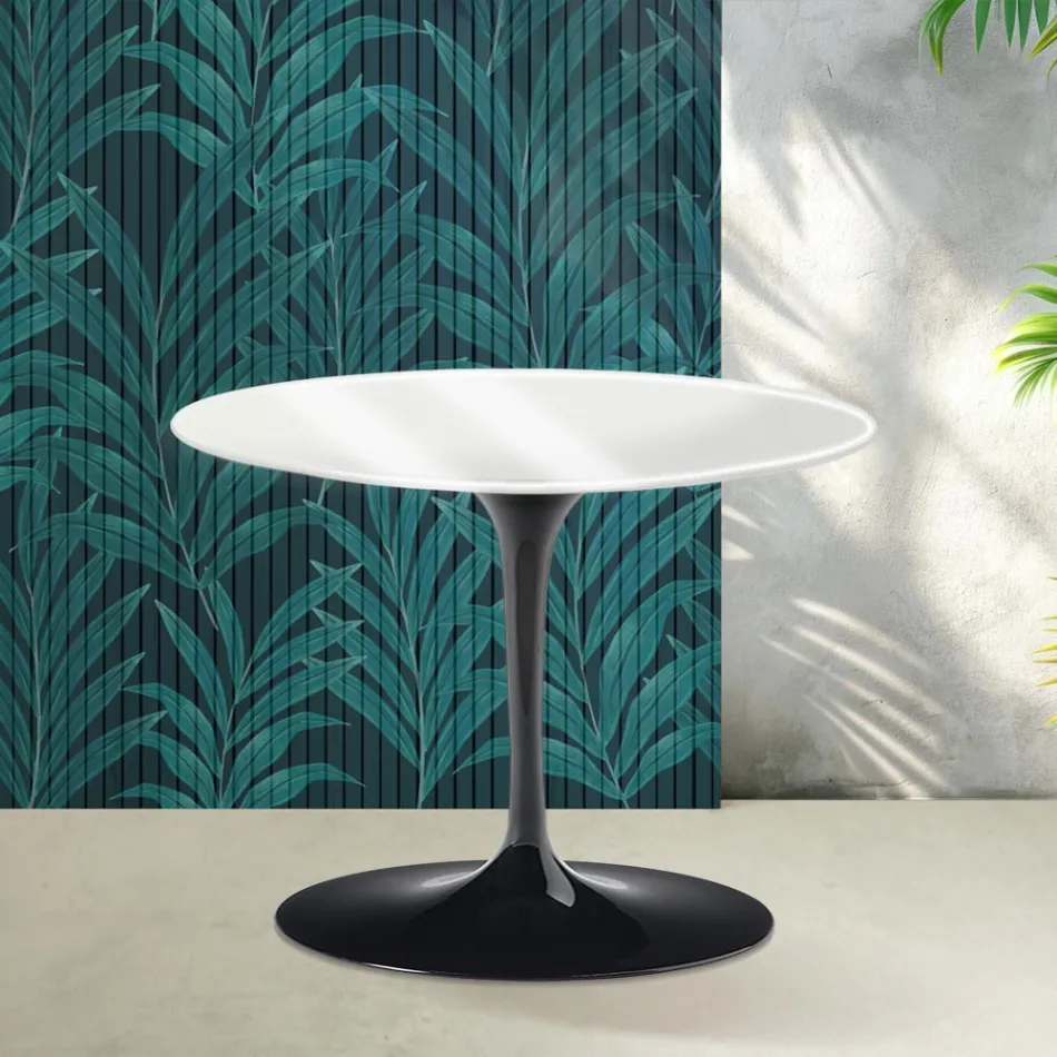 Saarinen Tulip ronde salontafel H 41 cm in glanzend wit Florim keramiek - Scarlet Viadurini