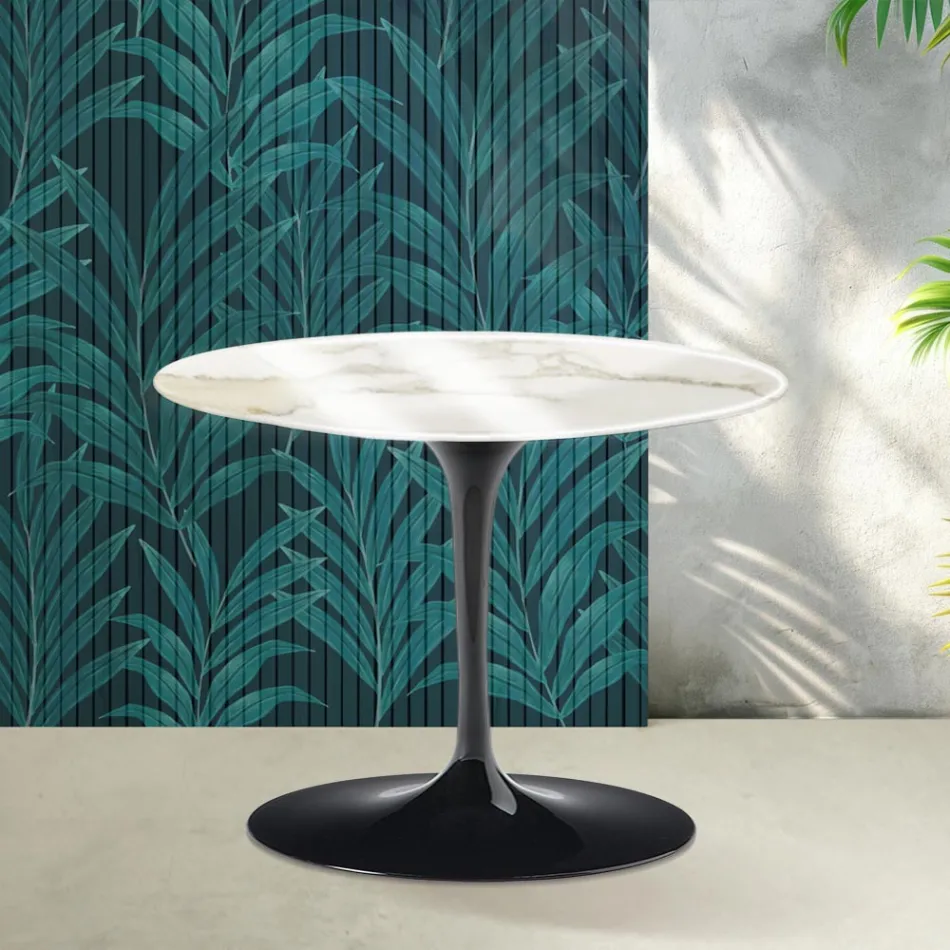 Saarinen Tulip ronde salontafel H 41 cm in glanzend Calacatta Gold Florim keramiek - Scharlakenrood Viadurini