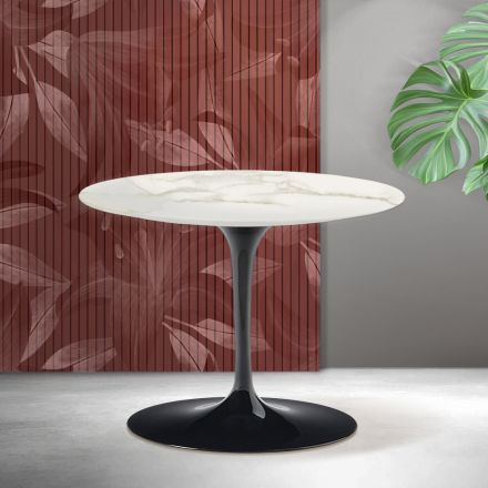 Saarinen Tulip ronde salontafel H 41 cm in Florim Calacatta Gold mat keramiek - Scharlakenrood Viadurini