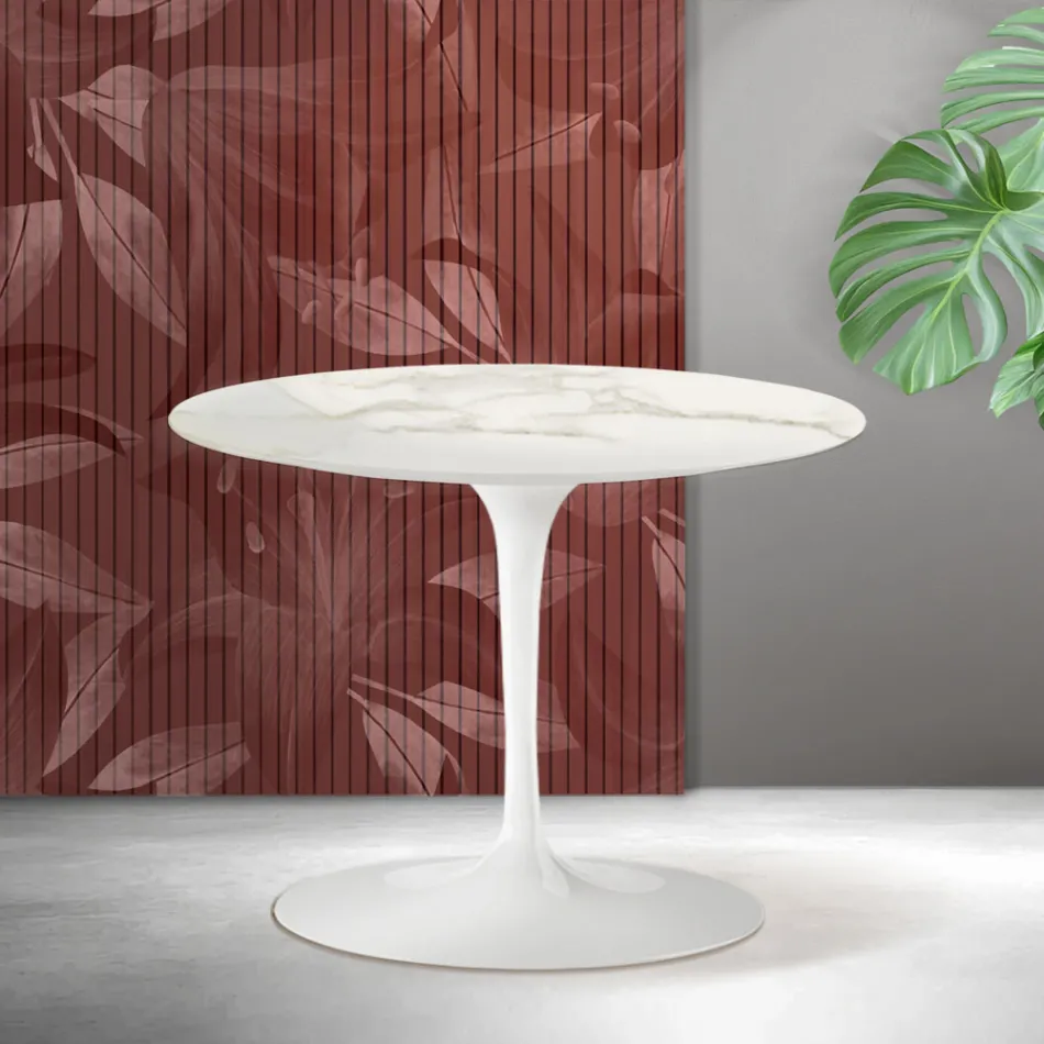 Saarinen Tulip ronde salontafel H 41 cm in Florim Calacatta Gold mat keramiek - Scharlakenrood Viadurini