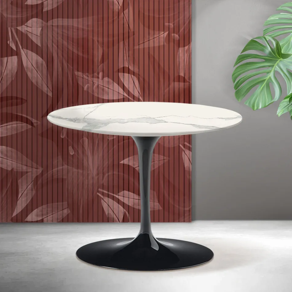 Saarinen Tulip ronde salontafel H 41 cm in Florim Statuario mat keramiek - Scharlakenrood Viadurini