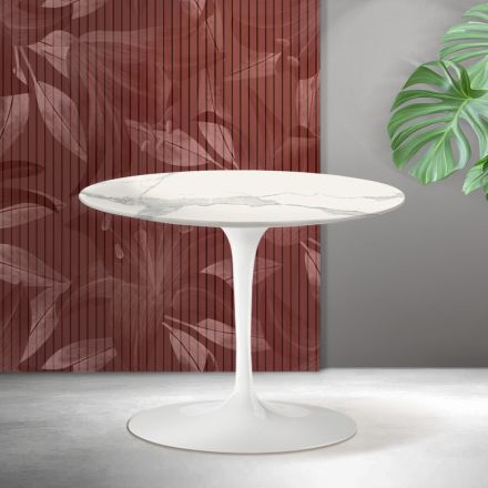 Saarinen Tulip ronde salontafel H 41 cm in Florim Statuario mat keramiek - Scharlakenrood Viadurini