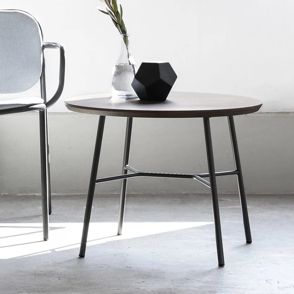 Salontafel met rond massief houten blad Made in Italy - Makino Viadurini