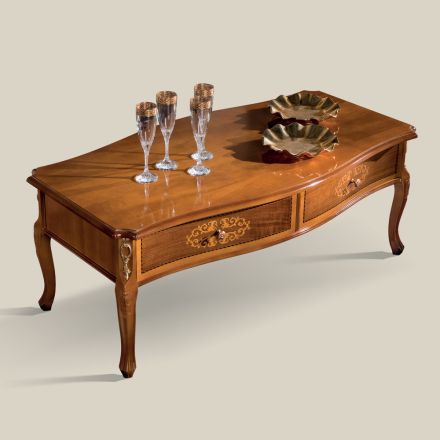 Ingelegde houten salontafel met 2 lades Made in Italy - Katerine Viadurini