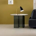 Salontafel bijzettafel van gerookt glas en rond keramisch blad - Random Viadurini