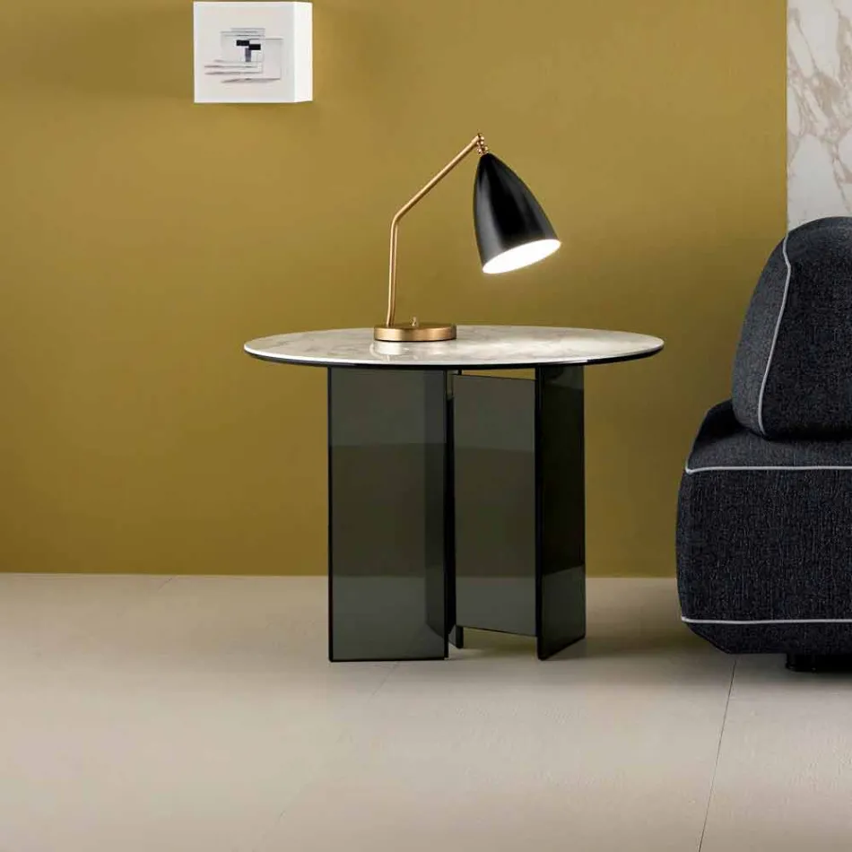 Salontafel bijzettafel van gerookt glas en rond keramisch blad - Random Viadurini