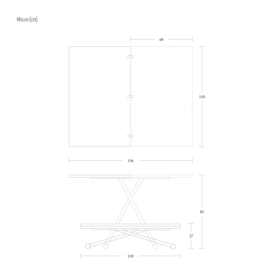 Transformeerbare salontafel in metaal en hout Made in Italy - Veneris Viadurini