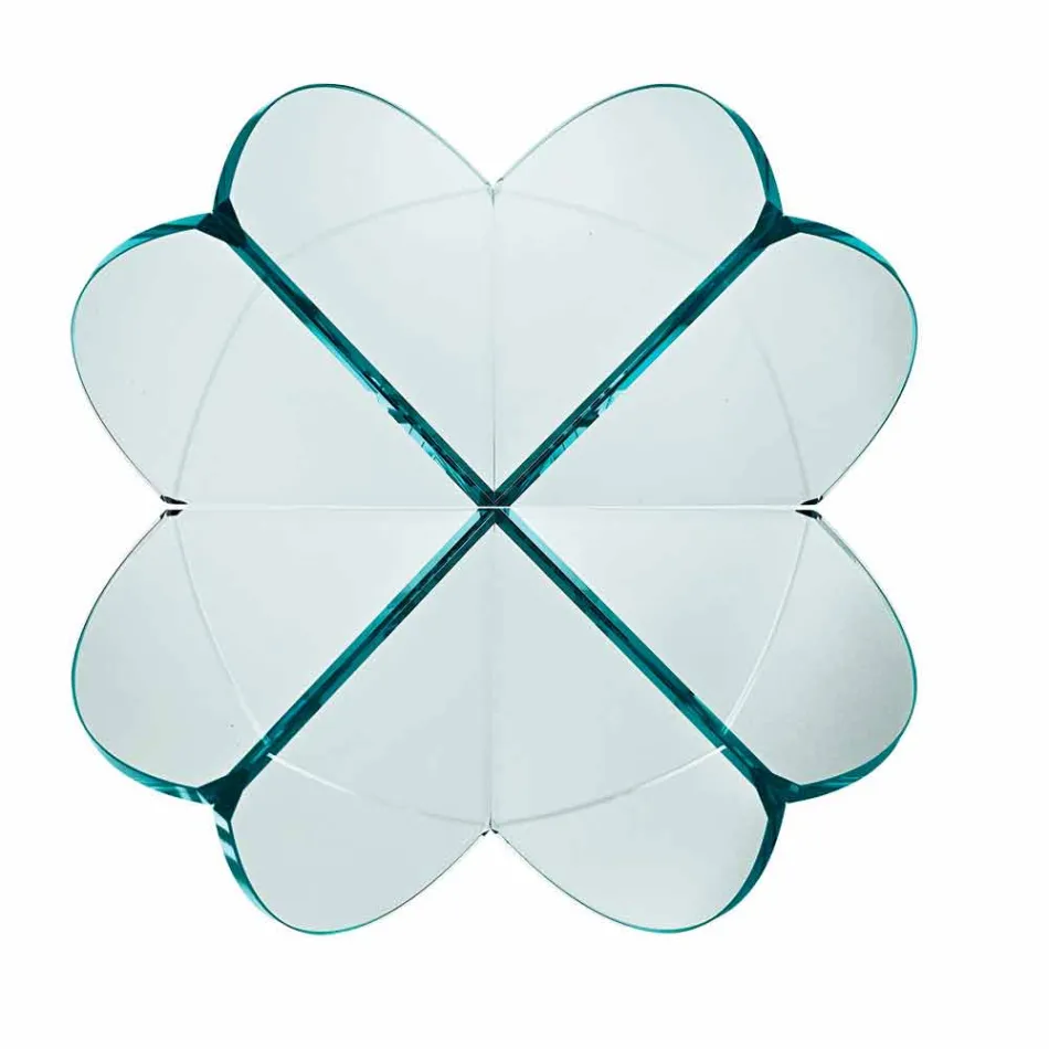 Woonkamer salontafel met transparante glazen bloem en zuur onderstel 3 maten - Fiorella Viadurini