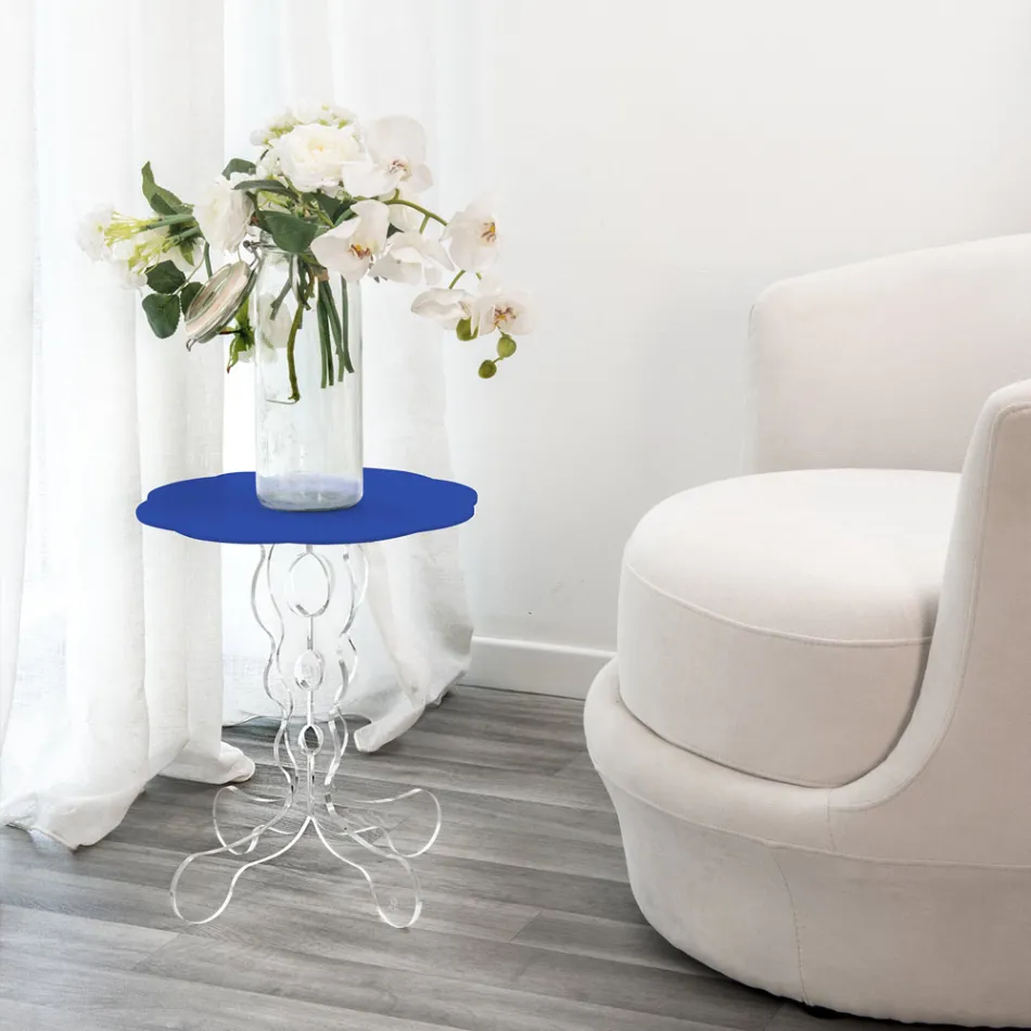 Ronde blauwe salontafel diameter 50 cm Janis modern design, made in Italy Viadurini