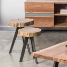 Ronde salontafel in stam van hout en staal Homemotion - Tancredi Viadurini