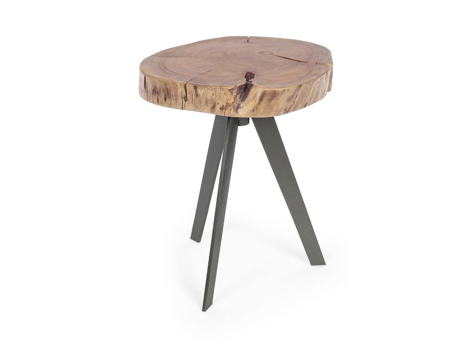 Ronde salontafel in stam van hout en staal Homemotion - Tancredi Viadurini